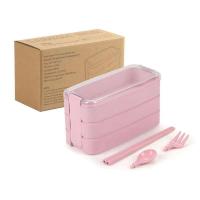 Ланчбокс 900мл Bento 3 уровня + приборы, розовый