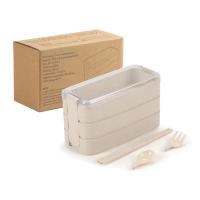 Ланчбокс 900мл Bento 3 уровня + приборы, бежевый