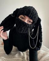 Шапка вязаная с кроличьими ушками, черный